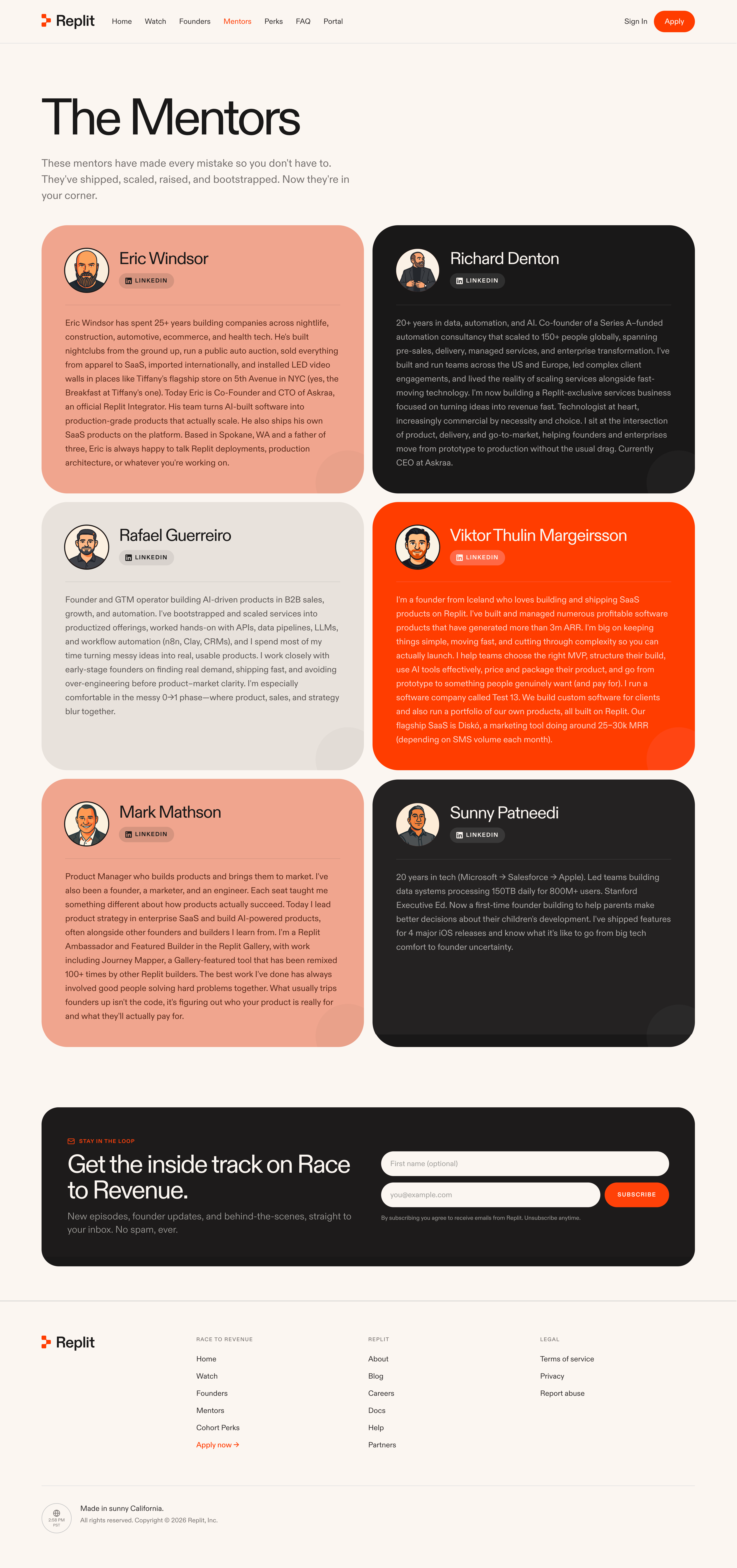 Replit Race to Revenue mentors page featuring Askraa founders Eric Windsor and Richard Denton